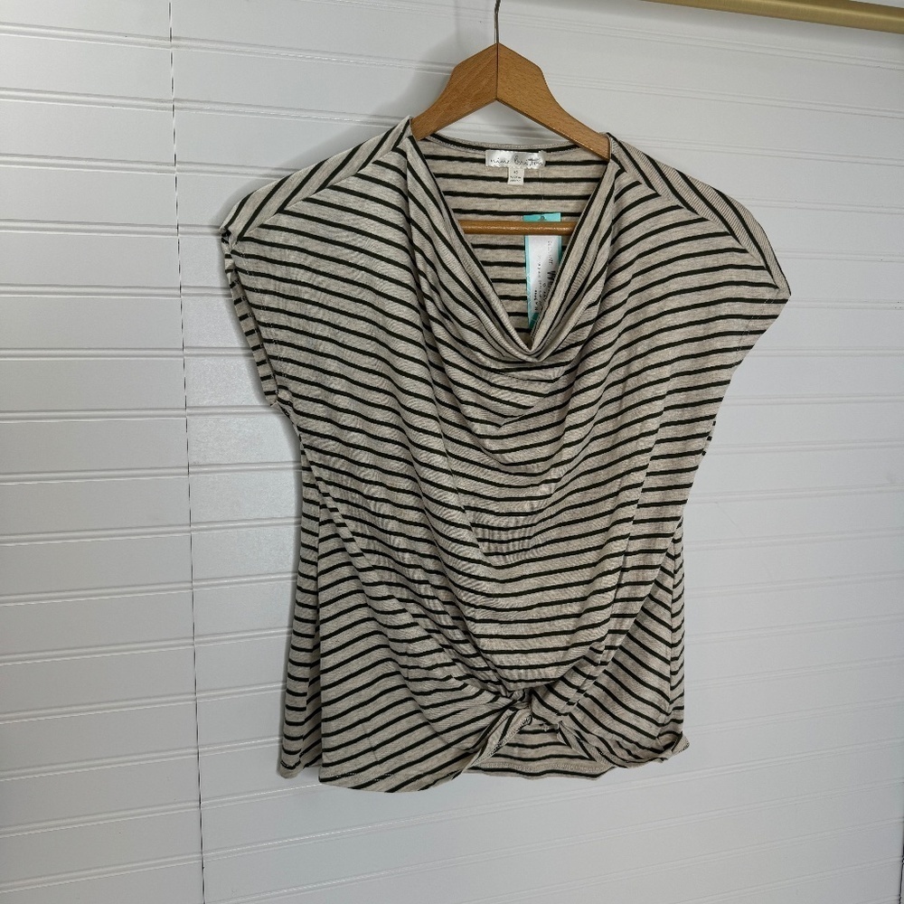 NEW Nine Britton Cowl Neck Twist Hem Knit Top Off White XS
